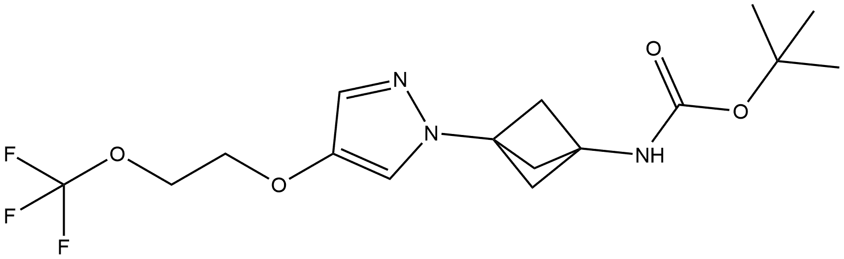 tert-butyl N-[3-[4-[2-(trifluoromethoxy)ethoxy]pyrazol-1-yl]-1-bicyclo[1.1.1]pentanyl]carbamate Struktur