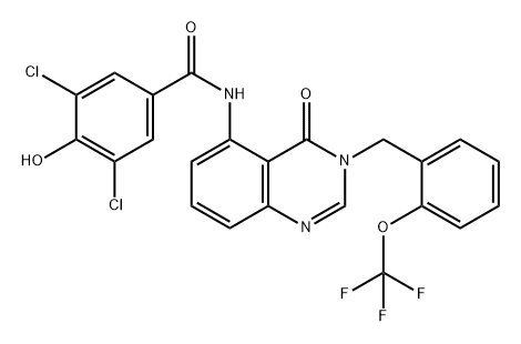 Benzamide, 3,5-dichloro-N-[3,4-dihydro-4-oxo-3-[[2-(trifluoromethoxy)phenyl]methyl]-5-quinazolinyl]-4-hydroxy- Struktur