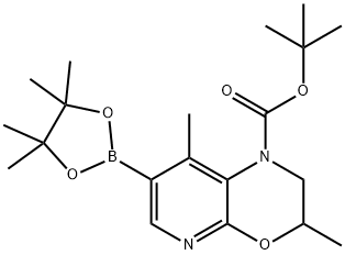 1H-Pyrido[2,3-b][1,4]oxazine-1-carboxylic acid, 2,3-dihydro-3,8-dimethyl-7-(4,4,5,5-tetramethyl-1,3,2-dioxaborolan-2-yl)-, 1,1-dimethylethyl ester Struktur