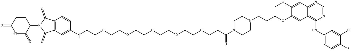 1H-Isoindole-1,3(2H)-dione, 5-[[18-[4-[3-[[4-[(3-chloro-4-fluorophenyl)amino]-7-methoxy-6-quinazolinyl]oxy]propyl]-1-piperazinyl]-18-oxo-3,6,9,12,15-pentaoxaoctadec-1-yl]amino]-2-(2,6-dioxo-3-piperidinyl)- Struktur