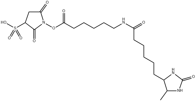 Hexanoic acid, 6-[[6-(5-methyl-2-oxo-4-imidazolidinyl)-1-oxohexyl]amino]-, 2,5-dioxo-3-sulfo-1-pyrrolidinyl ester Struktur