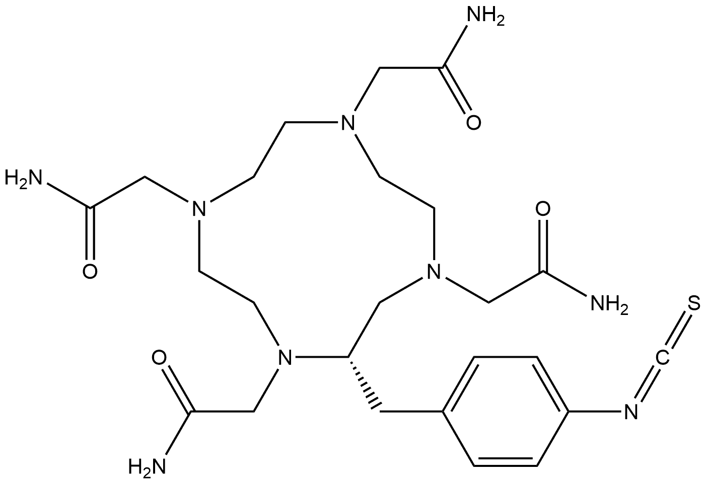 (2S)-2-[(4-Isothiocyanatophenyl)methyl]-1,4,7,10-tetraazacyclododecane-1,4,7,10-tetraacetamide Struktur