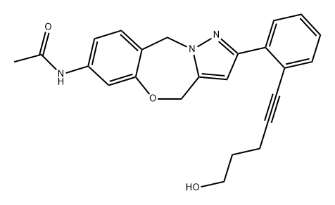 Acetamide, N-[2-[2-(5-hydroxy-1-pentyn-1-yl)phenyl]-4H,10H-pyrazolo[5,1-c][1,4]benzoxazepin-7-yl]- Struktur