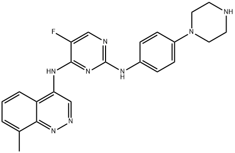 2,4-Pyrimidinediamine, 5-fluoro-N4-(8-methyl-4-cinnolinyl)-N2-[4-(1-piperazinyl)phenyl]- Struktur