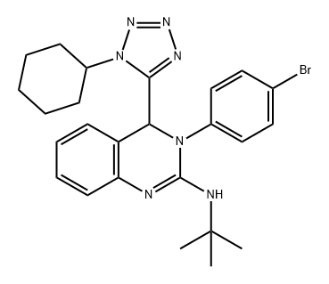 2-Quinazolinamine, 3-(4-bromophenyl)-4-(1-cyclohexyl-1H-tetrazol-5-yl)-N-(1,1-dimethylethyl)-3,4-dihydro- Struktur