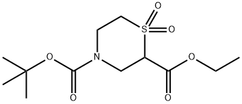 2,4-Thiomorpholinedicarboxylic acid, 4-(1,1-dimethylethyl) 2-ethyl ester, 1,1-dioxide Struktur