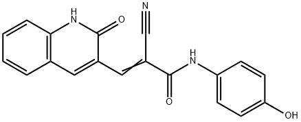 2-Propenamide, 2-cyano-3-(1,2-dihydro-2-oxo-3-quinolinyl)-N-(4-hydroxyphenyl)- Struktur