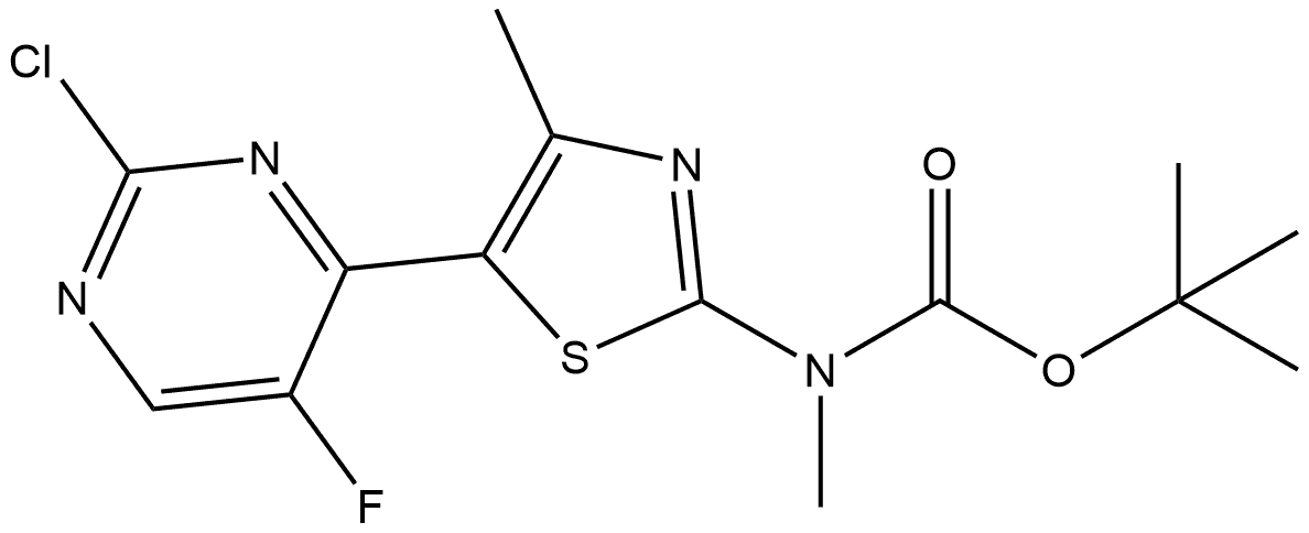 1,1-Dimethylethyl N-[5-(2-chloro-5-fluoro-4-pyrimidinyl)-4-methyl-2-thiazolyl]-N-methylcarbamate Struktur