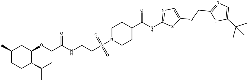 N-[5-[[[5-(1,1-Dimethylethyl)-2-oxazolyl]methyl]thio]-2-thiazolyl]-1-[[2-[[2-[[(1R,2S,5R)-5-methyl-2-(1-methylethyl)cyclohexyl]oxy]acetyl]amino]ethyl]sulfonyl]-4-piperidinecarboxamide Struktur