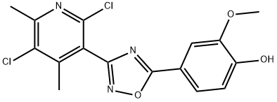 4-[3-(2,5-Dichloro-4,6-dimethyl-3-pyridinyl)-1,2,4-oxadiazol-5-yl]-2-methoxyphenol Struktur