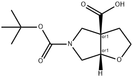 2H-Furo[2,3-c]pyrrole-3a,5(3H,4H)-dicarboxylic acid, dihydro-, 5-(1,1-dimethylethyl) ester, (3aR,6aS)-rel- Struktur