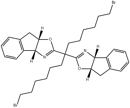 8H-Indeno[1,2-d]oxazole, 2,2'-[7-bromo-1-(6-bromohexyl)heptylidene]bis[3a,8a-dihydro-, (3aR,3'aR,8aS,8'aS)- Struktur