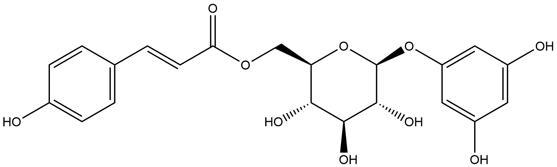 β-D-Glucopyranoside, 3,5-dihydroxyphenyl, 6-[(2E)-3-(4-hydroxyphenyl)-2-propenoate] Struktur