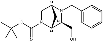 2,5-Diazabicyclo[2.2.1]heptane-2-carboxylic acid, 6-(hydroxymethyl)-5-(phenylmethyl)-, 1,1-dimethylethyl ester, (1R,4R,6R)- Struktur