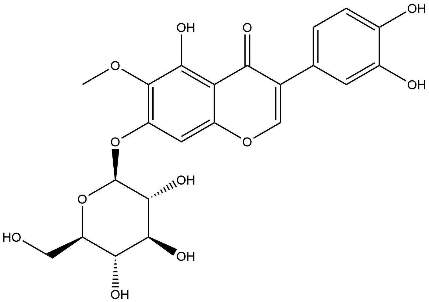 4H-1-Benzopyran-4-one, 3-(3,4-dihydroxyphenyl)-7-(β-D-glucopyranosyloxy)-5-hydroxy-6-methoxy- Struktur