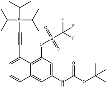 Methanesulfonic acid, 1,1,1-trifluoro-, 3-[[(1,1-dimethylethoxy)carbonyl]amino]-8-[2-[tris(1-methylethyl)silyl]ethynyl]-1-naphthalenyl ester Struktur