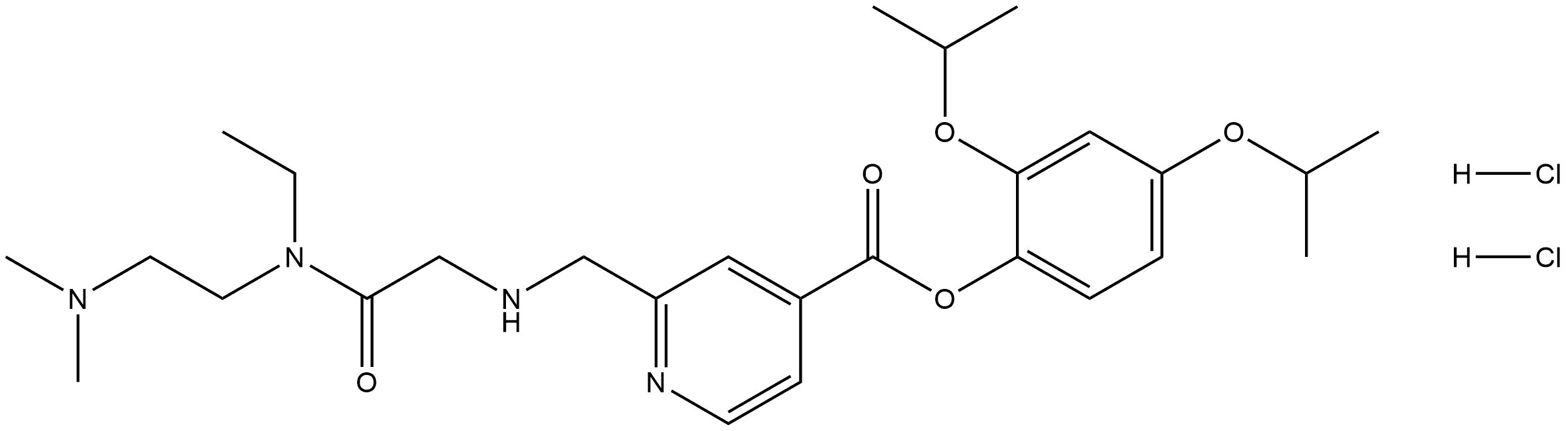 4-Pyridinecarboxylic acid, 2-[[[2-[[2-(dimethylamino)ethyl]ethylamino]-2-oxoethyl]amino]methyl]-, 2,4-bis(1-methylethoxy)phenyl ester, hydrochloride (1:2) Struktur