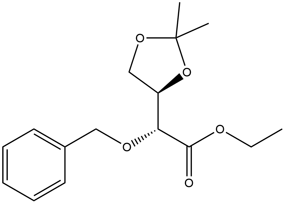 1,3-Dioxolane-4-acetic acid, 2,2-dimethyl-α-(phenylmethoxy)-, ethyl ester, (αR,4R)- Struktur