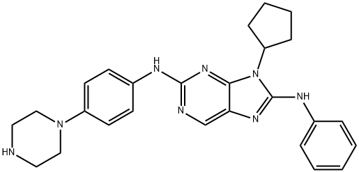 9H-Purine-2,8-diamine, 9-cyclopentyl-N8-phenyl-N2-[4-(1-piperazinyl)phenyl]- Struktur