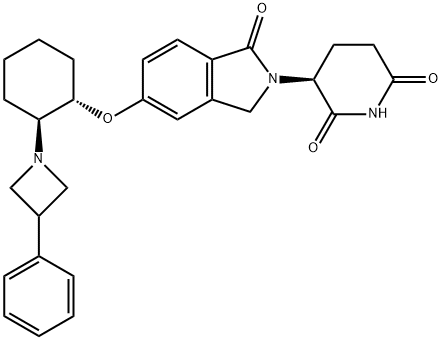 2,6-Piperidinedione, 3-[1,3-dihydro-1-oxo-5-[[(1S,2S)-2-(3-phenyl-1-azetidinyl)cyclohexyl]oxy]-2H-isoindol-2-yl]-, (3S)- Struktur