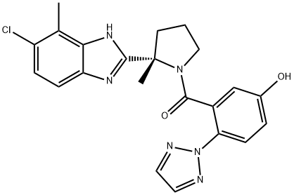 Methanone, [(2S)-2-(6-chloro-7-methyl-1H-benzimidazol-2-yl)-2-methyl-1-pyrrolidinyl][5-hydroxy-2-(2H-1,2,3-triazol-2-yl)phenyl]- Struktur