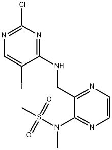 Methanesulfonamide, N-[3-[[(2-chloro-5-iodo-4-pyrimidinyl)amino]methyl]-2-pyrazinyl]-N-methyl- Struktur