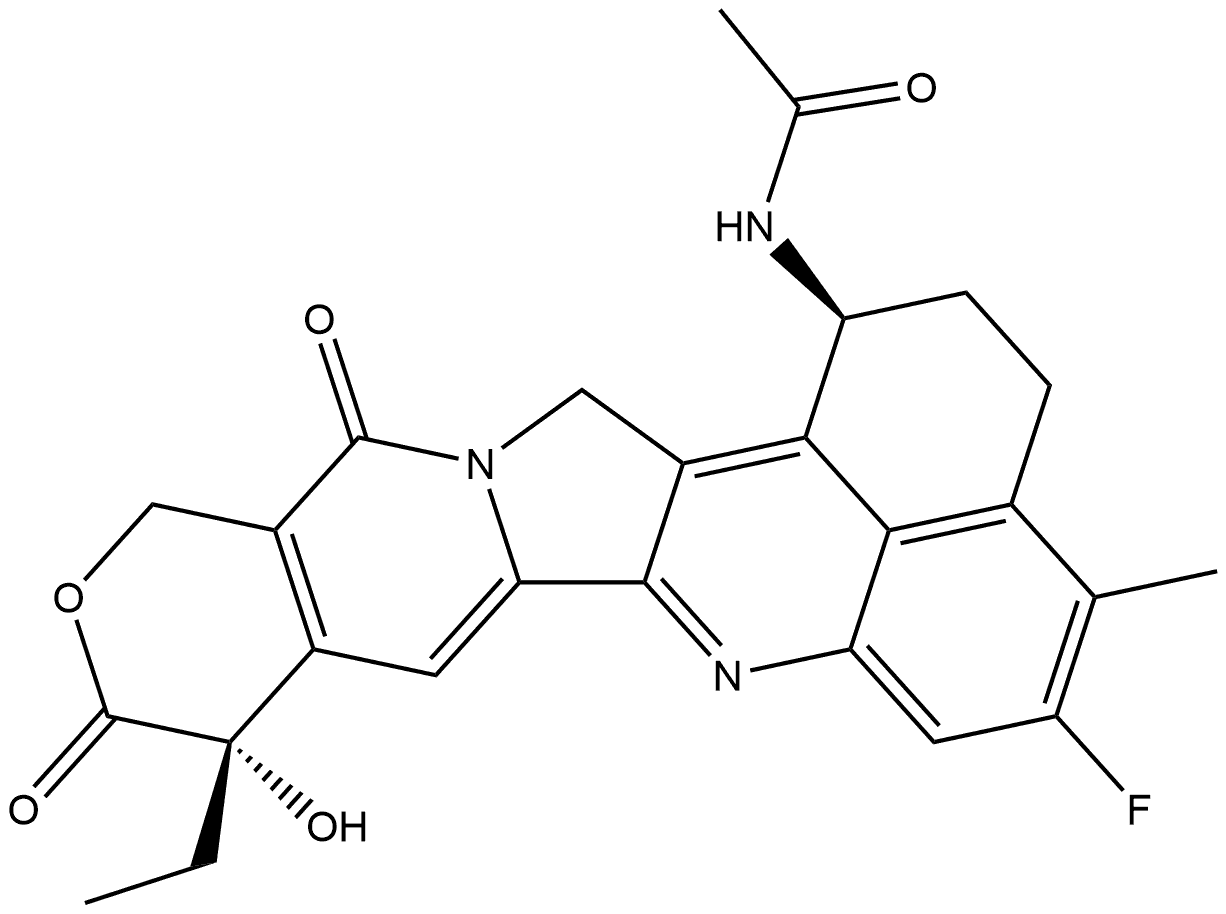 Acetamide, N-[(1S,9S)-9-ethyl-5-fluoro-2,3,9,10,13,15-hexahydro-9-hydroxy-4-methyl-10,13-dioxo-1H,12H-benzo[de]pyrano[3′,4′:6,7]indolizino[1,2-b]quinolin-1-yl]- Struktur