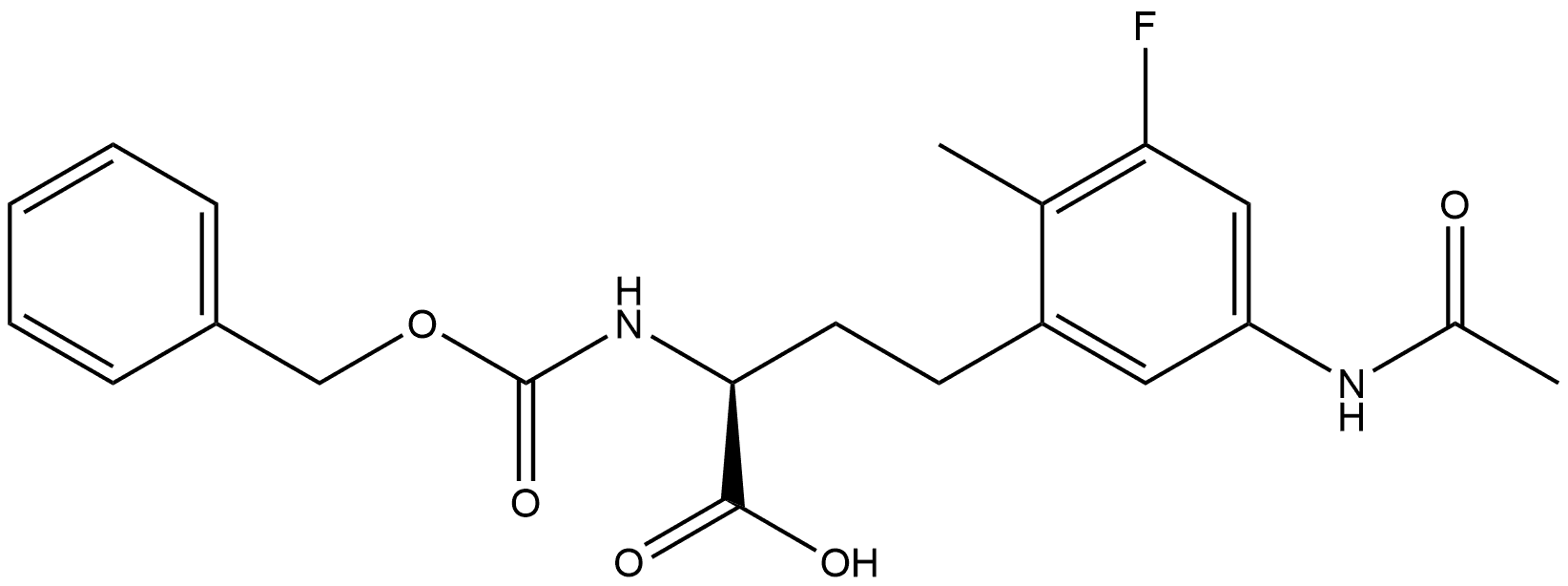 (S)-4-(5-acetamido-3-fluoro-2-methylphenyl)-2-(((benzyloxy)carbonyl)amino)butanoic acid Struktur