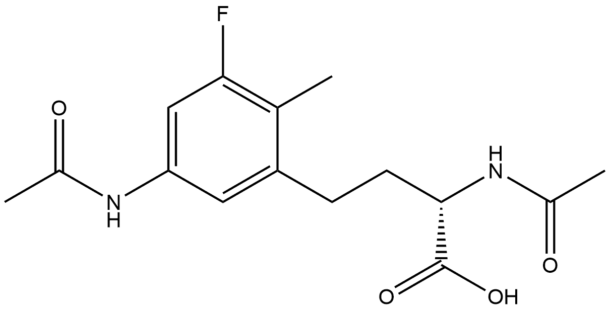 (S)-2-acetamido-4-(5-acetamido-3-fluoro-2-methylphenyl)butanoic acid Struktur