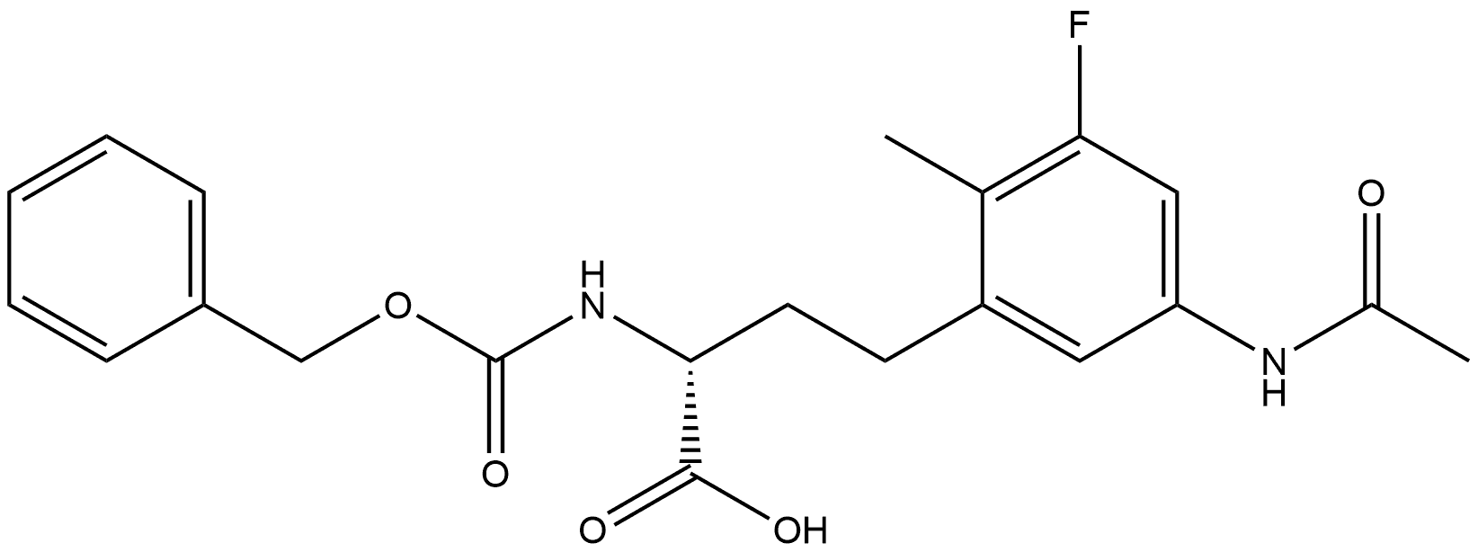 (R)-4-(5-acetamido-3-fluoro-2-methylphenyl)-2-(((benzyloxy)carbonyl)amino)butanoic acid Struktur