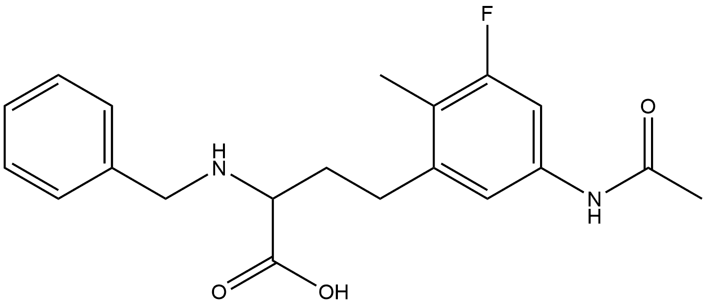 4-(5-acetamido-3-fluoro-2-methylphenyl)-2-(benzylamino)butanoic acid Struktur