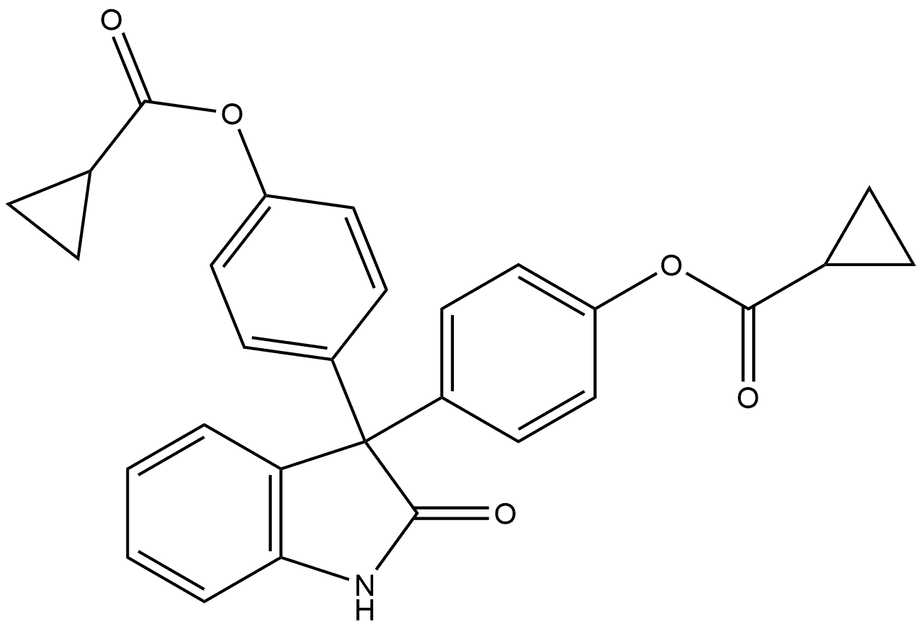 Cyclopropanecarboxylic acid, 1,1′-[(1,2-dihydro-2-oxo-3H-indol-3-ylidene)di-4,1-phenylene] ester Struktur