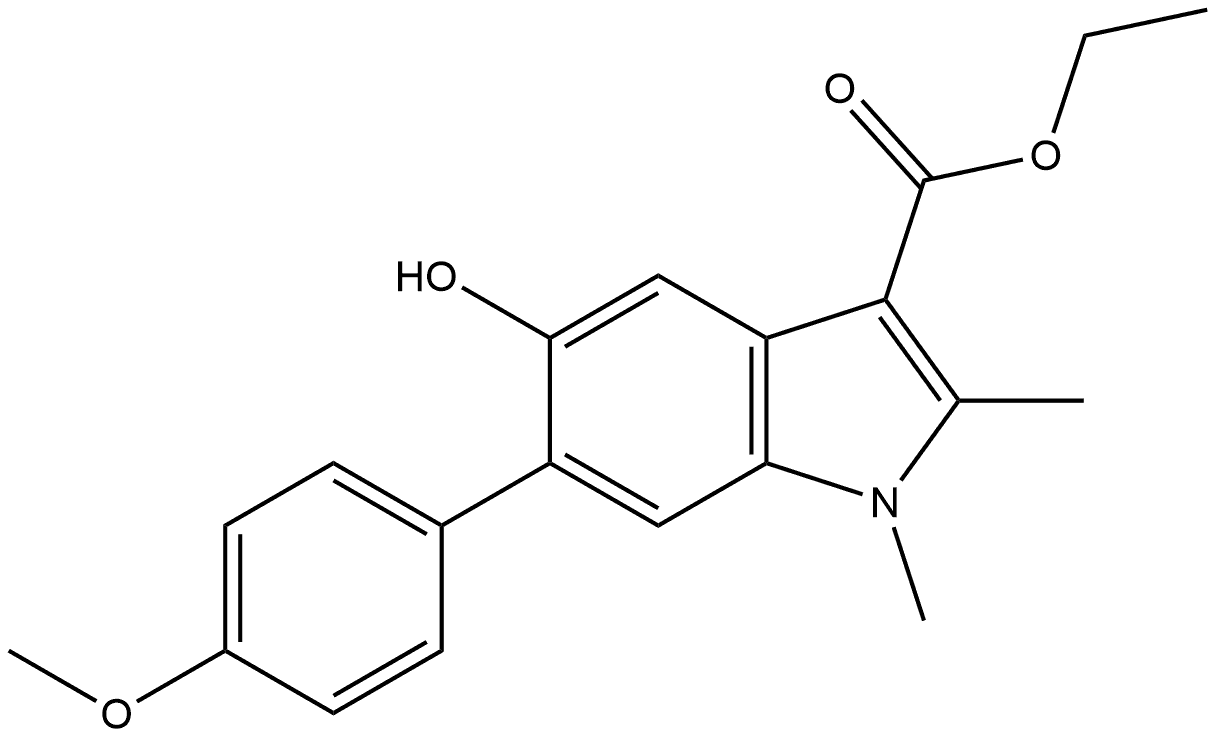 Ethyl 5-hydroxy-6-(4-methoxyphenyl)-1,2-dimethyl-1H-indole-3-carboxylate Struktur