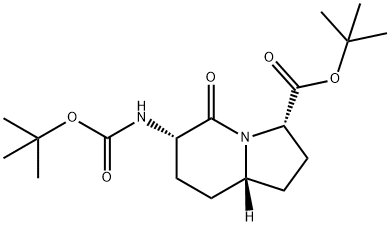 3-Indolizinecarboxylic acid, 6-[[(1,1-dimethylethoxy)carbonyl]amino]octahydro-5-oxo-, 1,1-dimethylethyl ester, (3S,6S,8aS)- Struktur