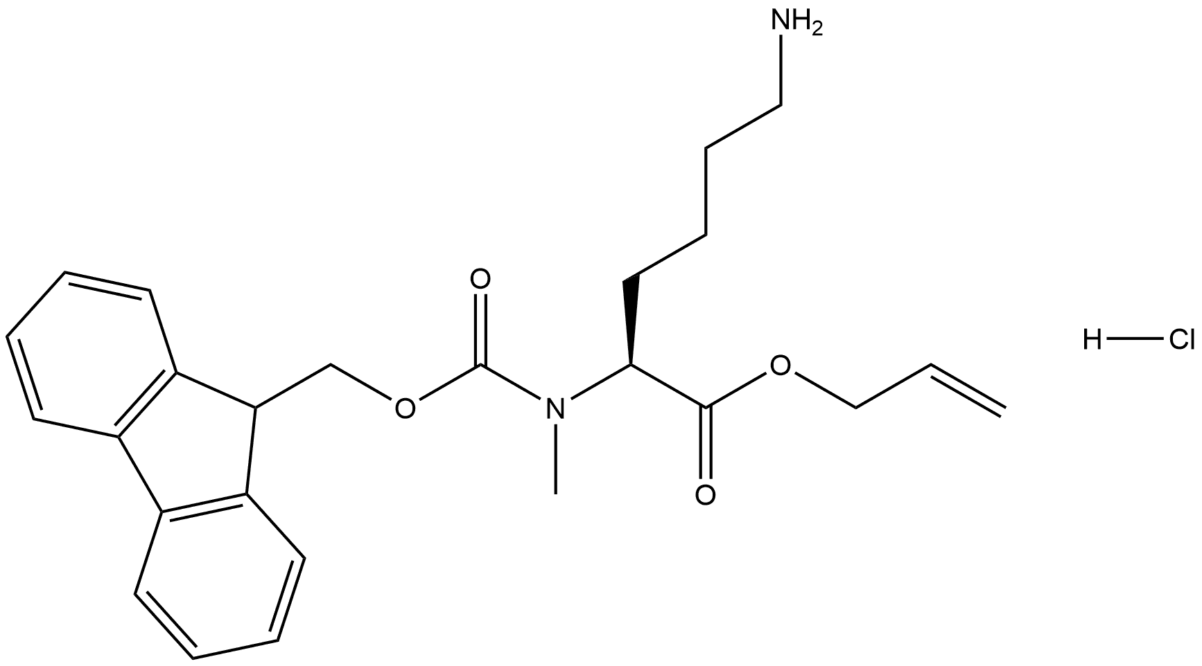 L-Lysine, N2-[(9H-fluoren-9-ylmethoxy)carbonyl]-N2-methyl-, 2-propen-1-yl ester, hydrochloride (1:1) Struktur