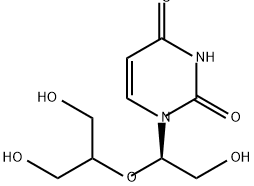 2,4(1H,3H)-Pyrimidinedione, 1-[(1R)-2-hydroxy-1-[2-hydroxy-1-(hydroxymethyl)ethoxy]ethyl]- Struktur