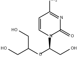 2(1H)-Pyrimidinone, 4-amino-1-[(1R)-2-hydroxy-1-[2-hydroxy-1-(hydroxymethyl)ethoxy]ethyl]- Struktur