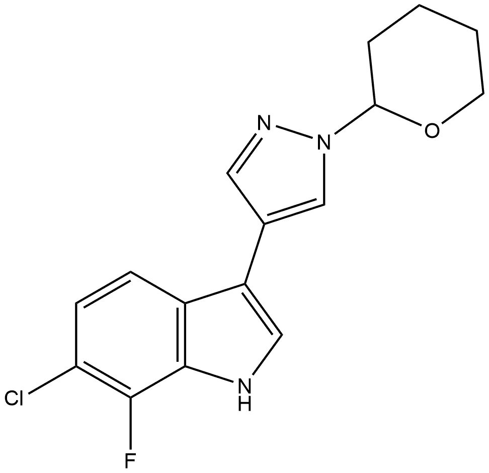 6-chloro-7-fluoro-3-(1-(tetrahydro-2H-pyran-2-yl)-1H-pyrazol-4-yl)-1H-indole Struktur