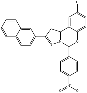 12-chloro-4-(naphthalen-2-yl)-7-(4-nitrophenyl)-8-oxa-5,6-diazatricyclo[7.4.0.0^{2,6}]trideca-1(9),4,10,12-tetraene Struktur