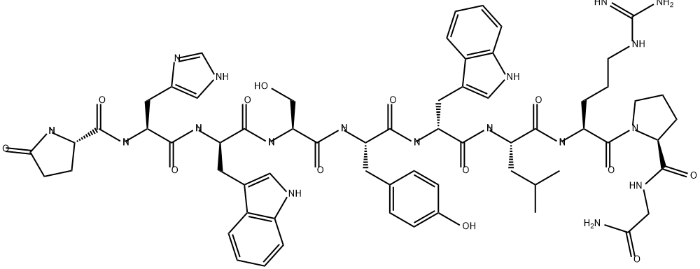 Glycinamide, 5-oxo-L-prolyl-L-histidyl-D-tryptophyl-L-seryl-L-tyrosyl-D-tryptophyl-L-leucyl-L-arginyl-L-prolyl- (9CI) Struktur