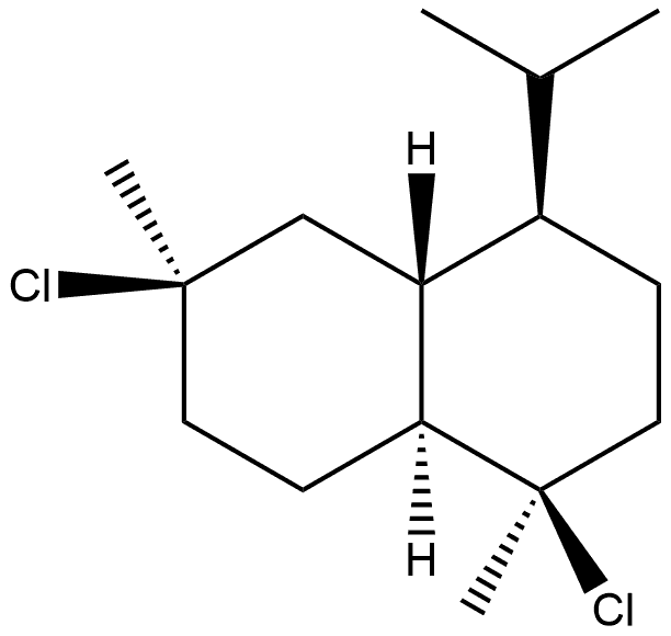 Naphthalene, 1,6-dichlorodecahydro-1,6-dimethyl-4-(1-methylethyl)-, [1R-(1α,4α,4aα,6α,8aβ)]- (9CI) Struktur