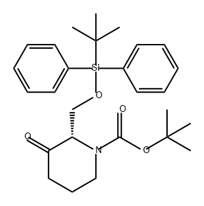 1-Piperidinecarboxylic acid, 2-[[[(1,1-dimethylethyl)diphenylsilyl]oxy]methyl]-3-oxo-, 1,1-dimethylethyl ester, (2S)- Struktur