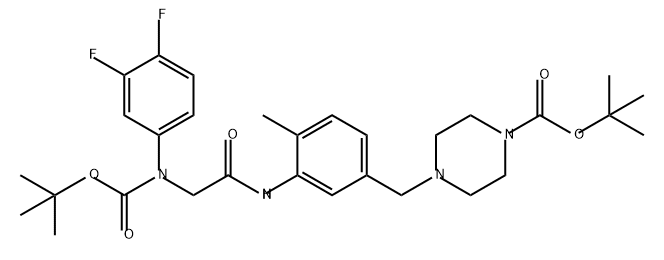 1-Piperazinecarboxylic acid, 4-[[3-[[2-[(3,4-difluorophenyl)[(1,1-dimethylethoxy)carbonyl]amino]acetyl]amino]-4-methylphenyl]methyl]-, 1,1-dimethylethyl ester Structure