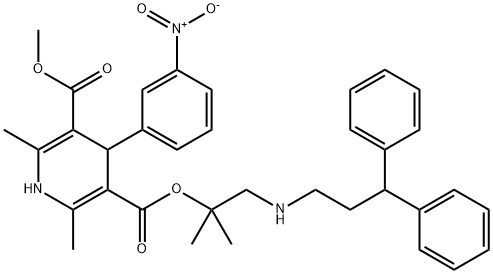 3,5-Pyridinedicarboxylic acid, 1,4-dihydro-2,6-dimethyl-4-(3-nitrophenyl)-, 3-[2-[(3,3-diphenylpropyl)amino]-1,1-dimethylethyl] 5-methyl ester Struktur