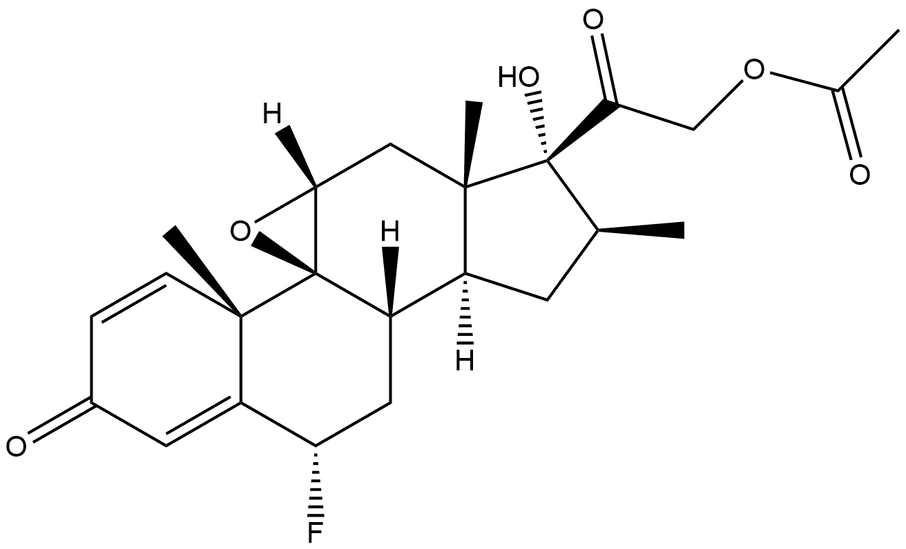 Pregna-1,4-diene-3,20-dione, 21-(acetyloxy)-9,11-epoxy-6-fluoro-17-hydroxy-16-methyl-, (6α,9β,11β,16β)- Struktur