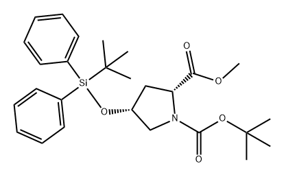 1,2-Pyrrolidinedicarboxylic acid, 4-[[(1,1-dimethylethyl)diphenylsilyl]oxy]-, 1-(1,1-dimethylethyl) 2-methyl ester, (2R,4R)- Struktur