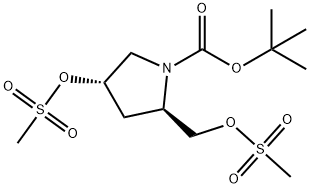 1-Pyrrolidinecarboxylic acid, 4-[(methylsulfonyl)oxy]-2-[[(methylsulfonyl)oxy]methyl]-, 1,1-dimethylethyl ester, (2R,4S)- Struktur