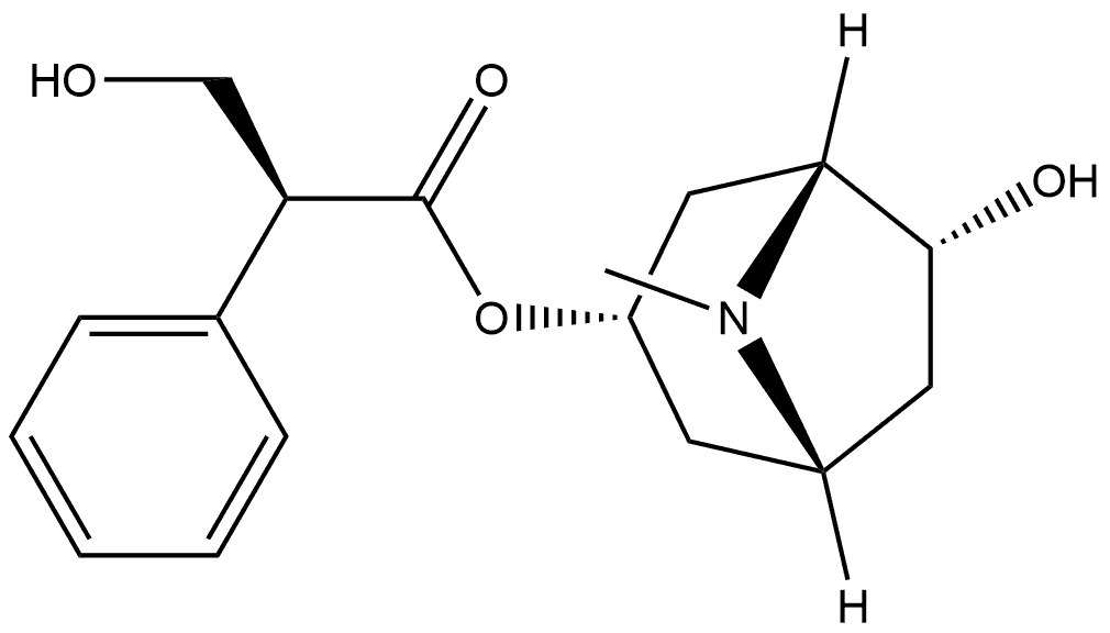 Benzeneacetic acid, α-(hydroxymethyl)-, (1R,3S,5R,6R)-6-hydroxy-8-methyl-8-azabicyclo[3.2.1]oct-3-yl ester, (αS)- Struktur