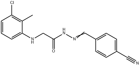 2-[(3-chloro-2-methylphenyl)amino]-N'-(4-cyanobenzylidene)acetohydrazide (non-preferred name) Struktur