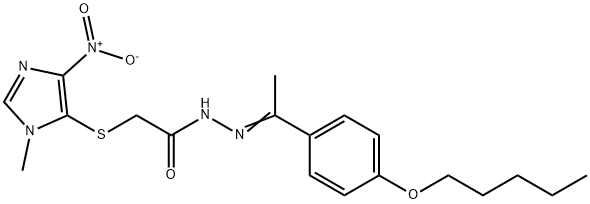 Acetic acid, 2-[(1-methyl-4-nitro-1H-imidazol-5-yl)thio]-, 2-[1-[4-(pentyloxy)phenyl]ethylidene]hydrazide Struktur